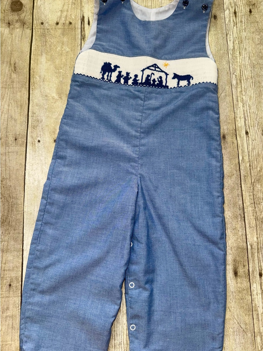 Blue Smocked Nativity Boys' Romper